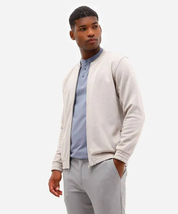 jaqueta bomber masculina de moletom texturizada - cinza claro G