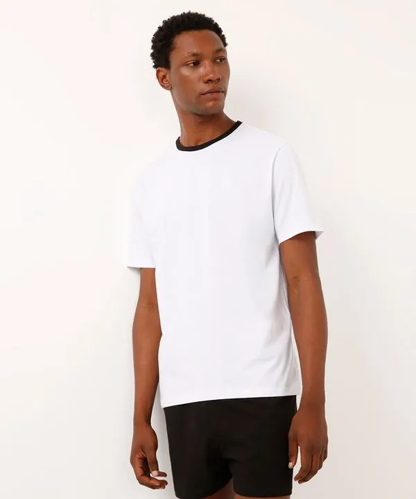 pijama curto de algodão básico bicolor branco M