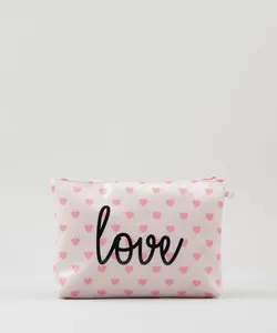 Nécessaire Feminina Estampada de Corações "Love" com Glitter Rosa Claro Único