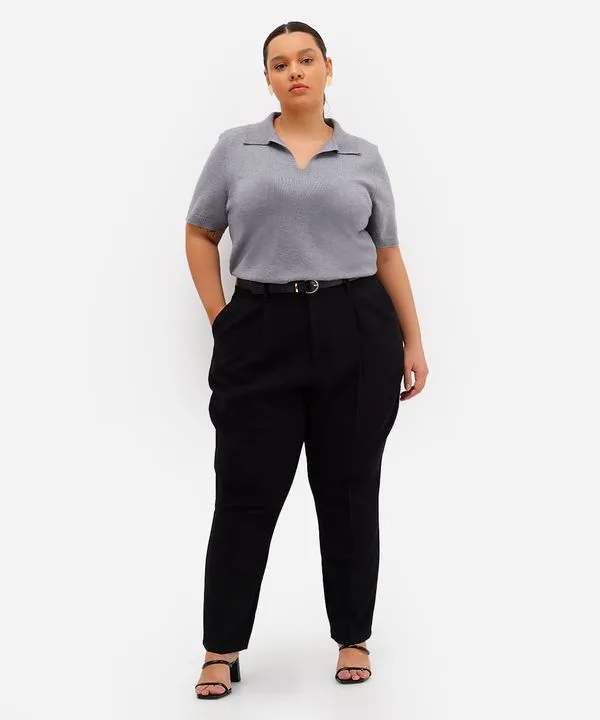 calça feminina de alfaiataria com cinto plus size preta 46