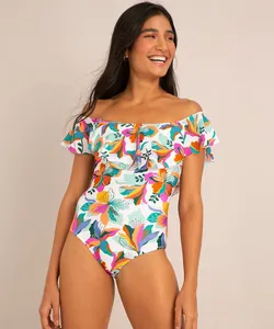 maiô ciganinha estampa floral com proteção uv50+ off white GG