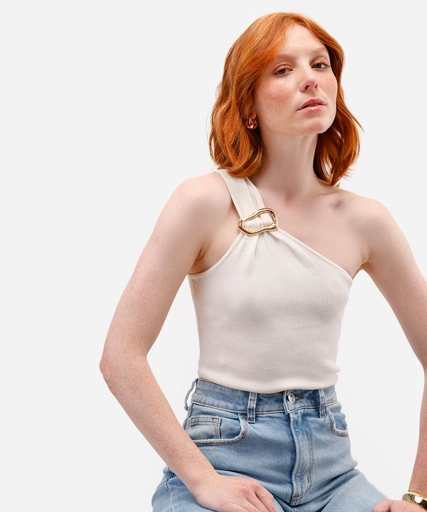 blusa ombro único feminina de tricot com fivela off white M