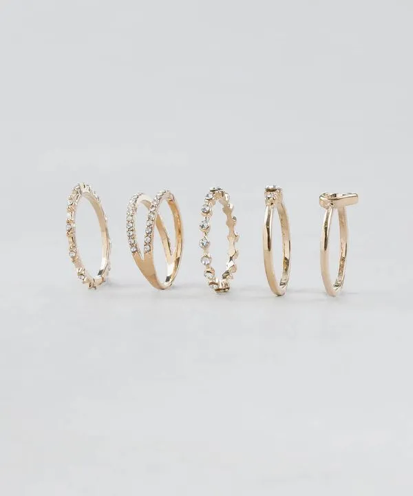 Kit de 5 Anéis Femininos Dourado P