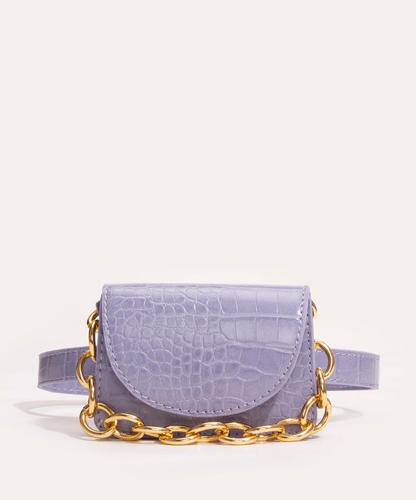 cinto fino croco com pochete lilás 100CM