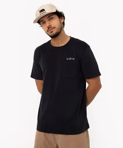 camiseta de algodão com bolso simple life preto PP