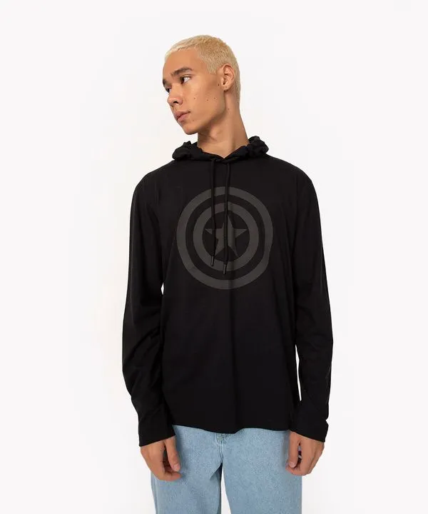 camiseta de algodão com capuz capitão américa preto G