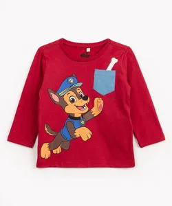 camiseta infantil de algodão manga longa com bolso chase patrulha canina vermelho 5