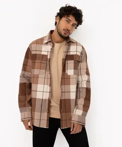 camisa flanelada oversized xadrez manga longa marrom GG