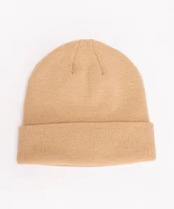 gorro de tricô com dobra bege Único