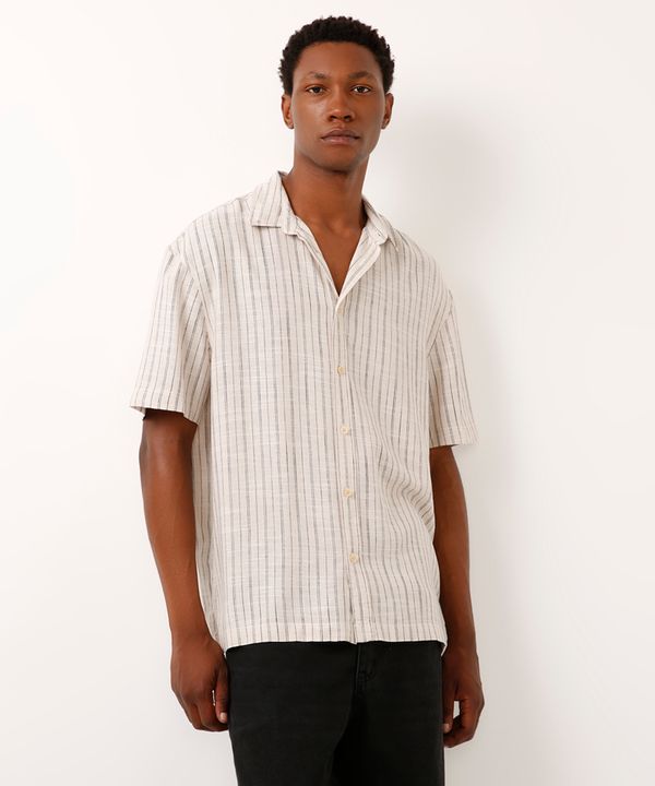 camisa de algodão listrada off white P