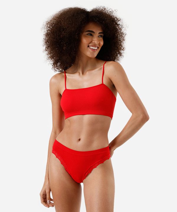 kit com top faixa e calcinha fio feminino vermelho G