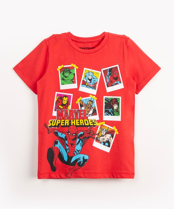camiseta infantil de algodão manga curta heróis marvel vermelho 4