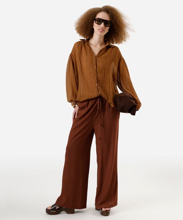 calça estilo pijama feminina com viscose texturizada marrom M