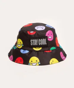 chapéu juvenil bucket hat com bordado preto Único