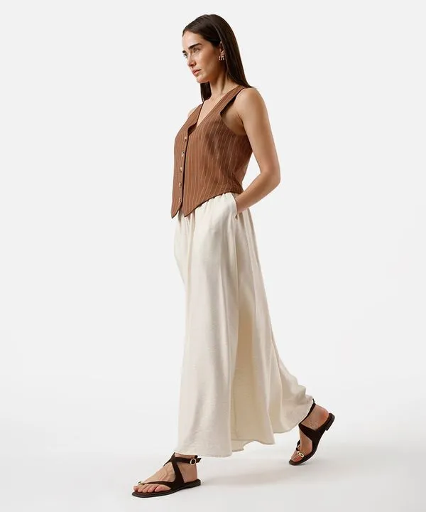 saia longa feminina de viscose texturizada bege 40