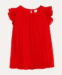 vestido plissado infantil com babados vermelho 6-9