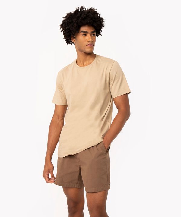 camiseta masculina de algodão básica manga curta bege PP