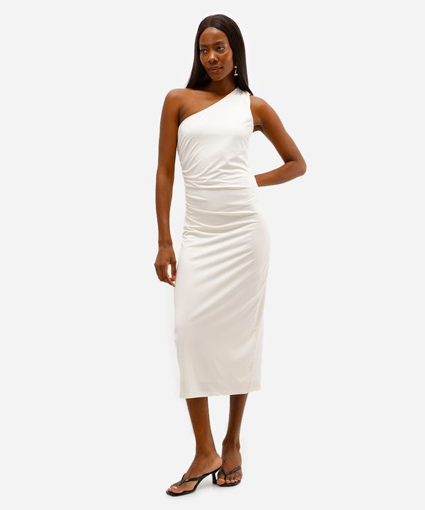 vestido ombro único feminino franzido off white GG