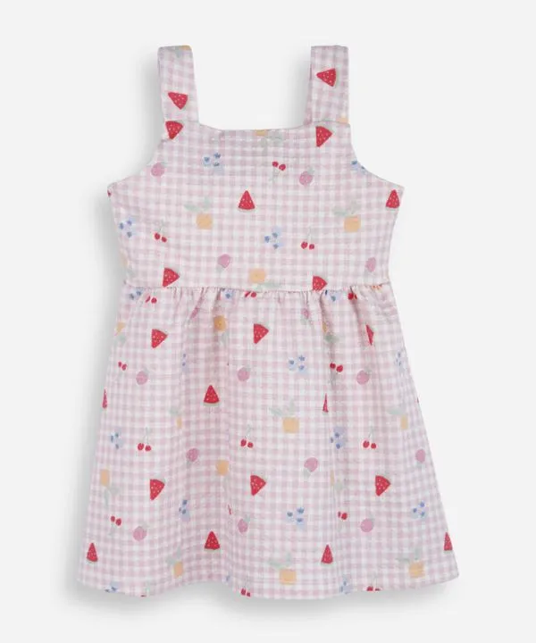 vestido infantil de algodão xadrez texturizado rosa 1