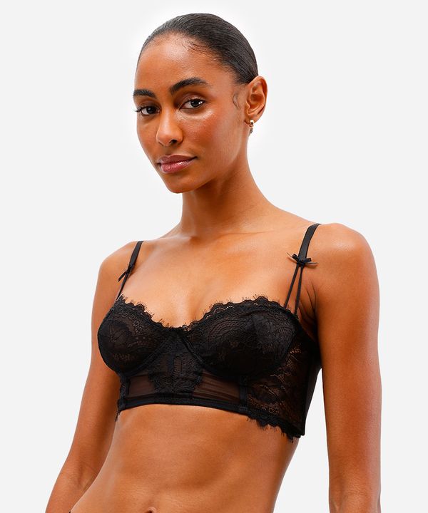 sutiã cropped meia taça de tule com renda preto 46