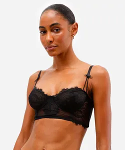 sutiã cropped meia taça de tule com renda preto 40