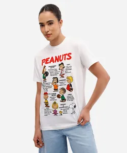 camiseta feminina de algodão manga curta snoopy off white M