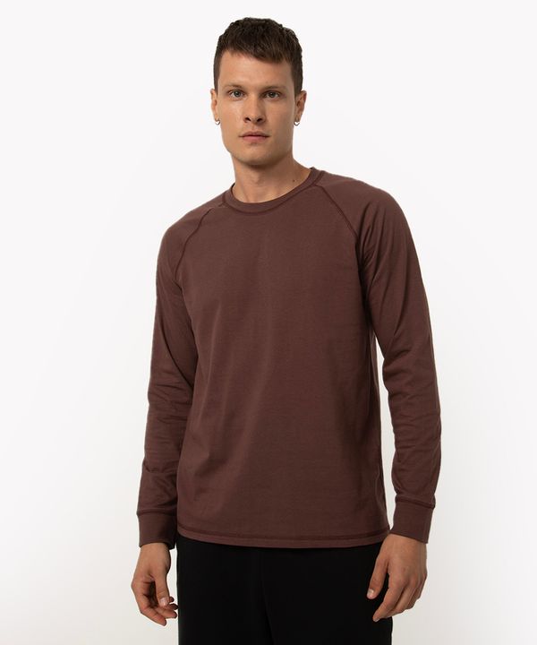 camiseta de algodão básica manga longa marrom escuro PP