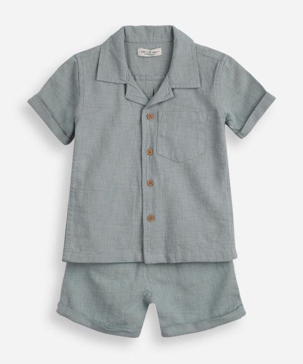 conjunto de algodão infantil curto texturizado verde 5