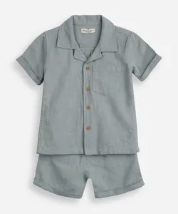conjunto de algodão infantil curto texturizado verde 1