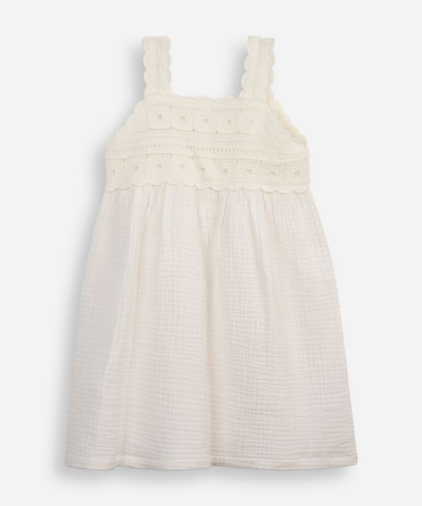 vestido infantil com bordado de crochê off white 12