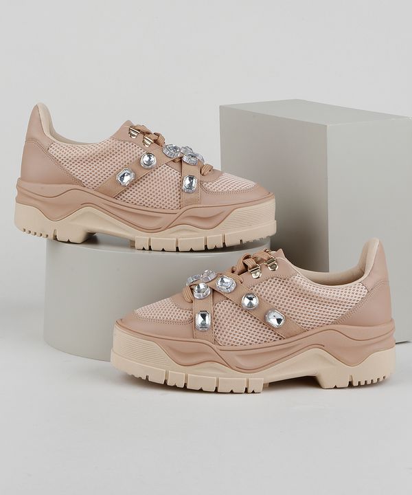 Tênis Feminino Zatz Sneaker Chunky com Strass Rosê 38