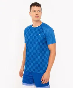 camiseta geométrica manga curta raglan esportiva azul M