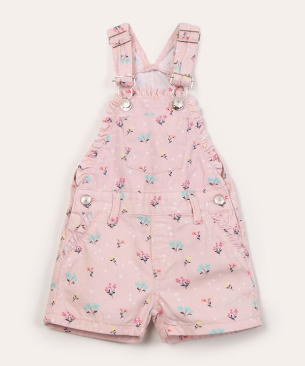 jardineira infantil de sarja floral rosa 4