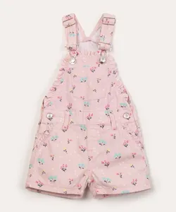 jardineira infantil de sarja floral rosa 3