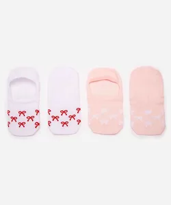 kit de 2 meias femininas sapatilha com lacinho colorida 34-39
