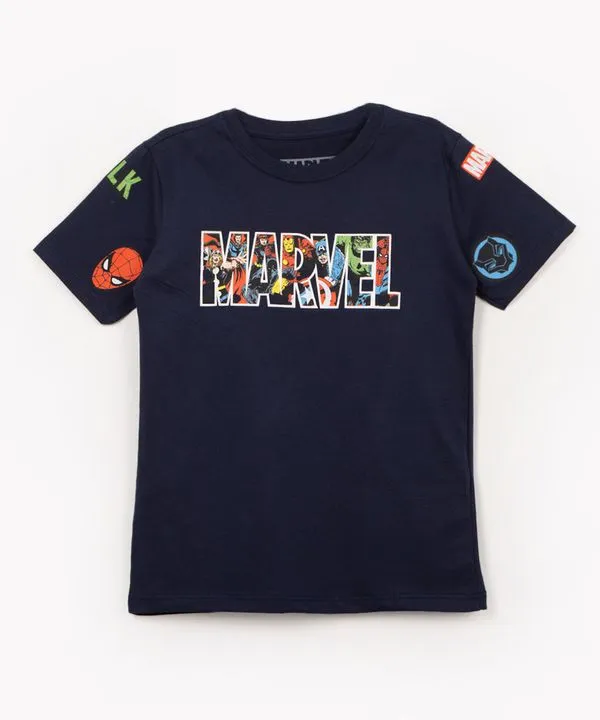 camiseta infantil marvel heróis manga curta azul marinho 10
