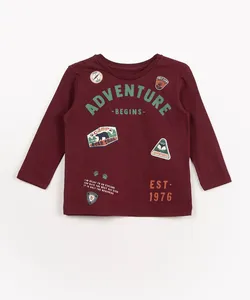 camiseta infantil de algodão manga longa adventure vinho 2