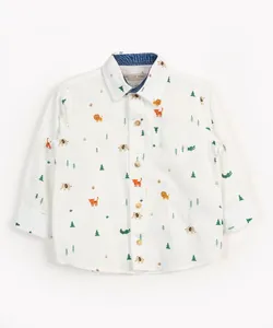 camisa infantil de algodão bichos manga longa com bolso branco 5