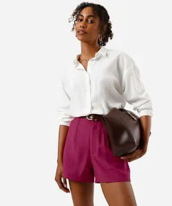 short de alfaiataria feminino em viscose texturizado rosa 40