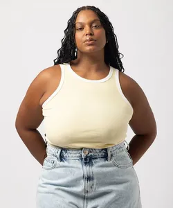 regata plus size de algodão canelada - amarelo claro GG2
