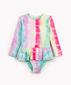 conjunto de praia tie dye com babado proteção uv colorido 4