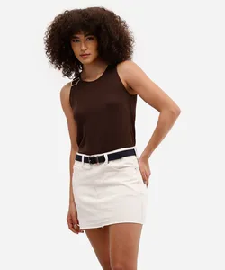 minissaia feminina de sarja cintura média barra a fio off white 48