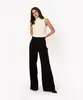 calça wide leg com recorte cintura alta preta P