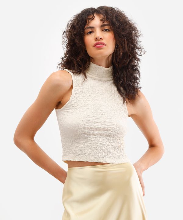 cropped feminino gola alta texturizado bege M