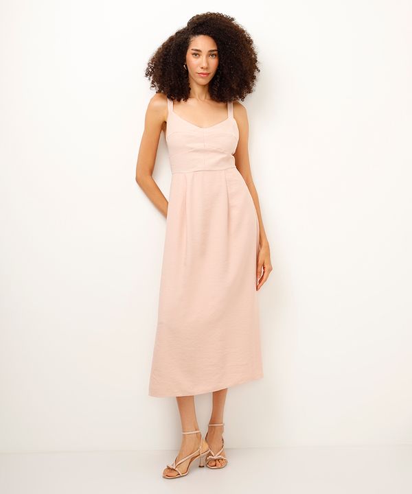 vestido midi de viscose texturizado rosa P