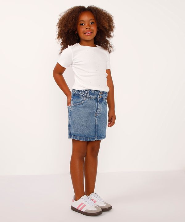 saia curta jeans infantil cós trançado azul 4