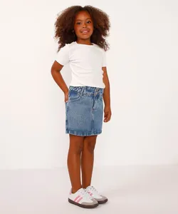 saia curta jeans infantil cós trançado azul 6