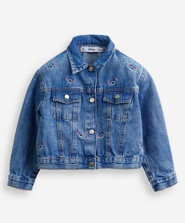 jaqueta jeans infantil manga longa stitch azul 10