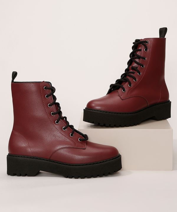 Coturno Feminino Cano Baixo Oneself Tratorado Bico Redondo Vinho 39