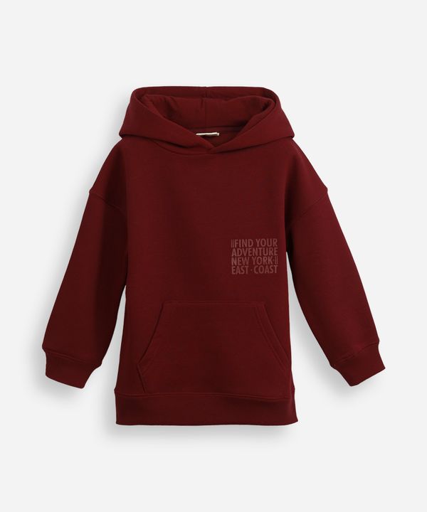 blusão de moletom infantil com capuz e bolso find your adventure vinho 10